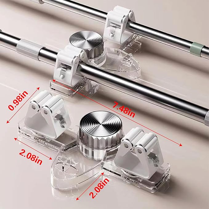 4 Pack Broom Holder Mop Hanger, No Drill Suction Cup Adjustable Organizer with Hooks Broom Hanger Organizer for Bathroom Kitchen Office Utility Room Laundry Home Garden Garage Storage Organizatin Rack