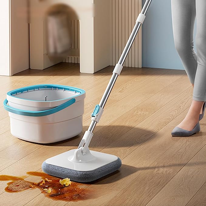 Mop and Bucket Set with Wringer, 360º Spin Mop and Bucket, 2 Microfiber Refills, Height Adjustable Handle, Kitchen Wet and Dry Use, Floor Cleaning System