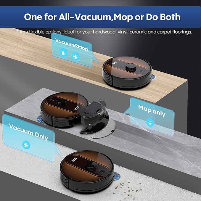Robot Vacuum and Mop with Mapping: 6000Pa Self Emptying Robotic Vacuum with LIDAR Navigation,3-in-1 Robot Vacuum for 90 Days Hands-Free Cleaning, Alexa/APP Control Ideal for Pet Hair Hard Floor Carpet