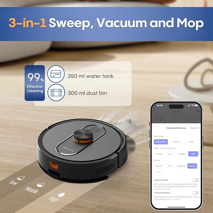 Robot Vacuum and Mop with Self-Emptying, Robotic Vacuum with 90-Day Hands-Free, Mapping, 5000Pa, LiDAR Navigation, Cleaning, Wi-Fi/App/Alexa Control, No-Go Zones,Ideal for Pet, Hard Floors, Carpet