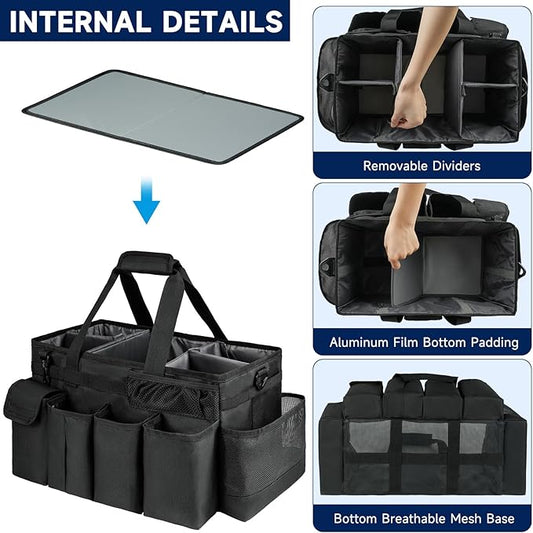 Cleaning Caddy Bag,Extra Large Cleaning Supplies Organizer with Handle for Housekeepers,Black