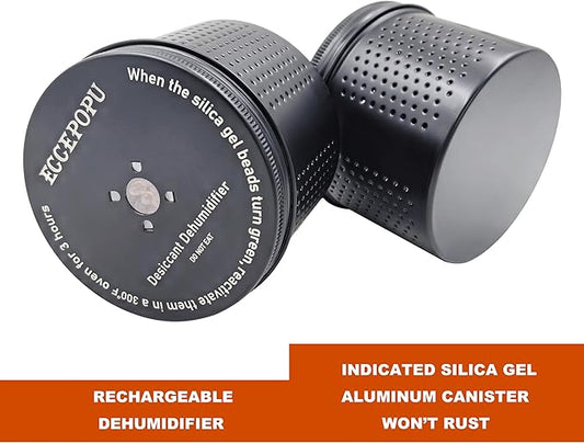 Gun Safe Dehumidifier 200g - Silica Gel Desiccant Canister, Moisture Absorber for Gun Cabinets & Safes, Protect 80 Cubic Feet, Black, Aluminum Shell