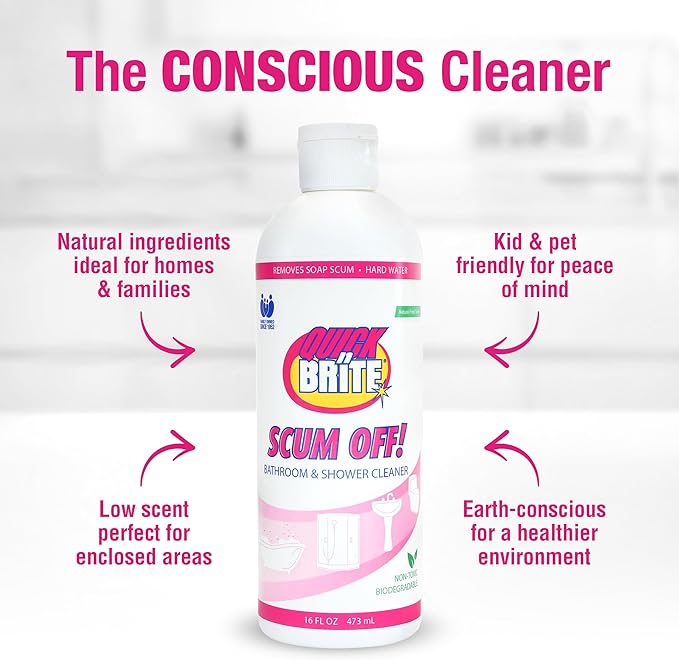 Quick 'n Brite All-Purpose Cleaner & Heavy-Duty Bathroom Cleaning Kit – 80oz Paste & 64oz Scum Off Liquid for Shower, Tile, Grout, Glass & Home Cleaning