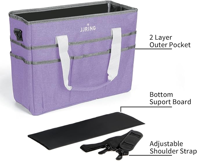 JJRING Craft Organizer Tote Bag, Large Art Storage Caddy with Multiple Pockets, Lilac Sewing Bag for Art, Craft, Scrapbooking, Medical, and Office Supplies Storage