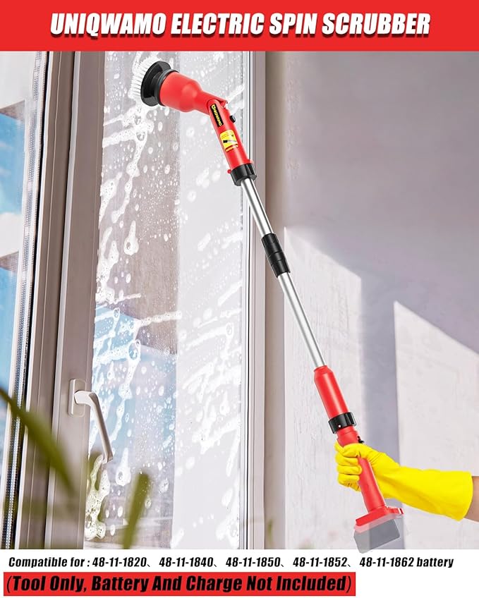 Electric Spin Scrubber Compatible for Milwaukee 18V Battery(Battery NOT Included), 1000 RPM Battery Powered Scrubber with Adjustable Extension Arm & 8 Brushes & Gloves for Tub/Tile/Floor