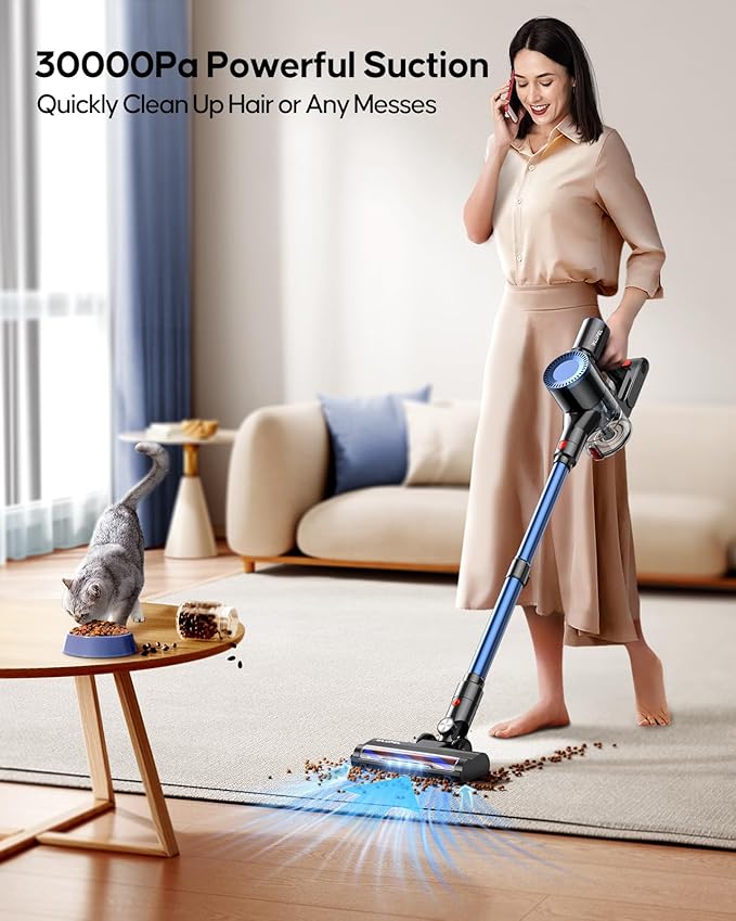 WLUPEL Cordless Vacuum Cleaner,30KPA 400W Stick Vacuum with Max to 45 Mins Runtime Battery,80000RMP Powerful Motor Handheld Vacuum for Hard Floor/Carpet/Pet Hair/Car