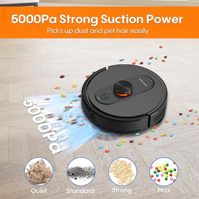 Robot Vacuum and Mop with Self-Emptying, Robotic Vacuum with 90-Day Hands-Free, Mapping, 5000Pa, LiDAR Navigation, Cleaning, Wi-Fi/App/Alexa Control, No-Go Zones,Ideal for Pet, Hard Floors, Carpet
