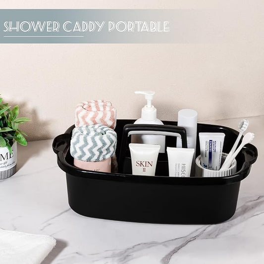 Large Cleaning Supplies Caddy Portable Shower Basket Supply Organizer with Handle Plastic Bucket Tool Storage for Bathroom, Bedroom, Kitchen, College Dorm, Garden, Black 2 Pack