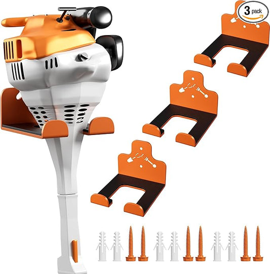 Garage Storage Trimmer Rack, Weed Whackers Holder Organizer Garden Power Tool Hanger Wall Mounted for Garage Trimmer, Hedge Trimmer, Grass Trimmer, Garden Tools,3 Packs(Orange)