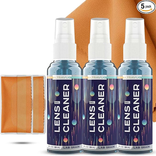 Eyeglass Gel Lens Cleaner Spray Kit - 3 x 2oz Gel Eyeglasses Cleaner Spray Bottle + 2 Microfiber Cloth for Cleaning - Safe for All Lenses (AR Coated Included), Eyeglasses and Screens