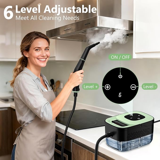 Steam Cleaner, Portable Steamer for Cleaning with 15pcs Accessories, 6-Level Adjustable, 15s Heat-Up, Handheld Steam Cleaner for Home, Tile, Grease, Dirt, Car Detailing, Christmas Gifts for Women, Men