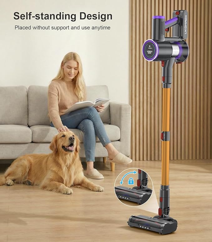 Cordless Stick Vacuum Cleaner: 500W 45KPA 45Mins with Powerful Suction, Self-Standing Lightweight Wireless Rechargeable Handheld Vacuum with Touch Screen for Home Pet Hair/Carpets/Floors/Sofa