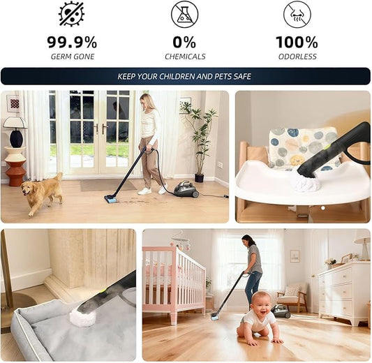 Heavy-Duty Steam Cleaner - 1500W Multipurpose Handheld Floor Steamer with 22 Accessories 16ft Cord for Home, Car Detailing, Tile, Grout, Carpet, Wallpaper, Upholstery, Window, Deep Cleaning
