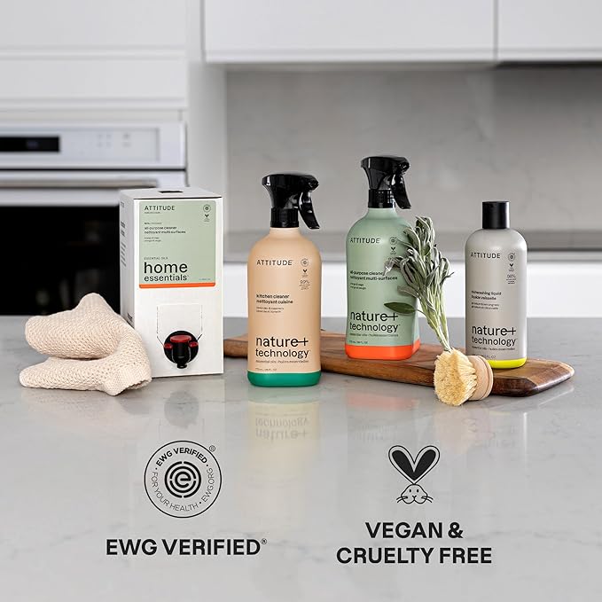 ATTITUDE Dish Soap, Infused with Essential Oils, Plant-Based Ingredients, EWG Verified, Great for Clean and Sparkling Dishes, Vegan Dishwashing Liquid, Orange & Sage, 488 mL