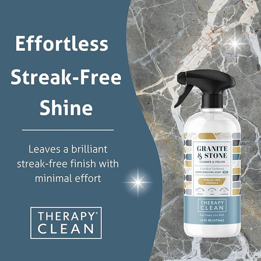 Therapy Granite Countertop Cleaner & Polish (2 Pack - With Microfiber) - pH Neutral, Marble Cleaner, Soapstone, Quartz, Stone, Quartzite, Slate, Limestone, Corian, Laminate