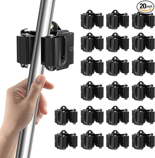 Mop and Broom Holder Big Size Hanging 1KG Extra, 20 Pack, Wall Mount for Organizing Mop Broom in Garden, Laundry Room, Cleaning, Bathroom, Kitchen, Garage (Black)