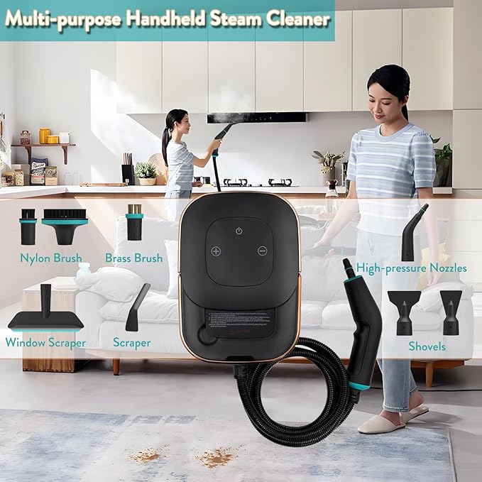 Handheld Steam Cleaner for Home, Car, Tile, Grout, Windows, Bathrooms, Kitchens & Fabric Cleaning, Steamer Mop, 2500W Fast 15S Heat-Up, 221°F(105°C), 6-Level, 1.5L Large Tank Steam Cleaner