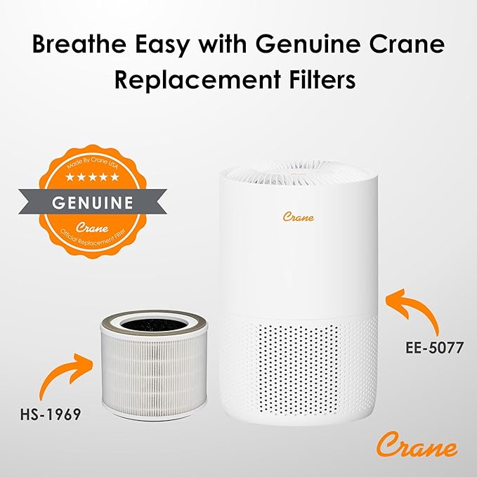 Crane True HEPA Air Purifiers for Home, Up To 300 Sq Ft, Air Purifiers For Bedroom, and Office, Removes Dust, Smoke, Pet Dander, and Allergens, Purifier HEPA with Sleep Timer, Child Lock, Aroma Tray