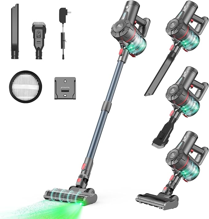 Cordless Vacuum Cleaners for Home,Stick Vacuum with Powerful Suction 45Mins Runtime, Self-Standing Stick Vacuum with LED Headlights, 6 in 1 Lightweight Handheld Vac for Pet Hair Carpet Hard Floors