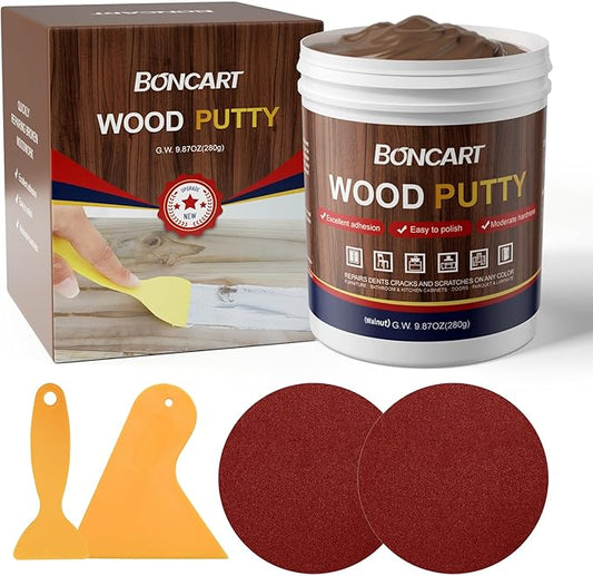 Walnut Wood Putty Filler - 9.87 Ounce Paintable Wood Filler for Furniture Repair, Quickly Repair Any Broken and Defective Wooden Furniture