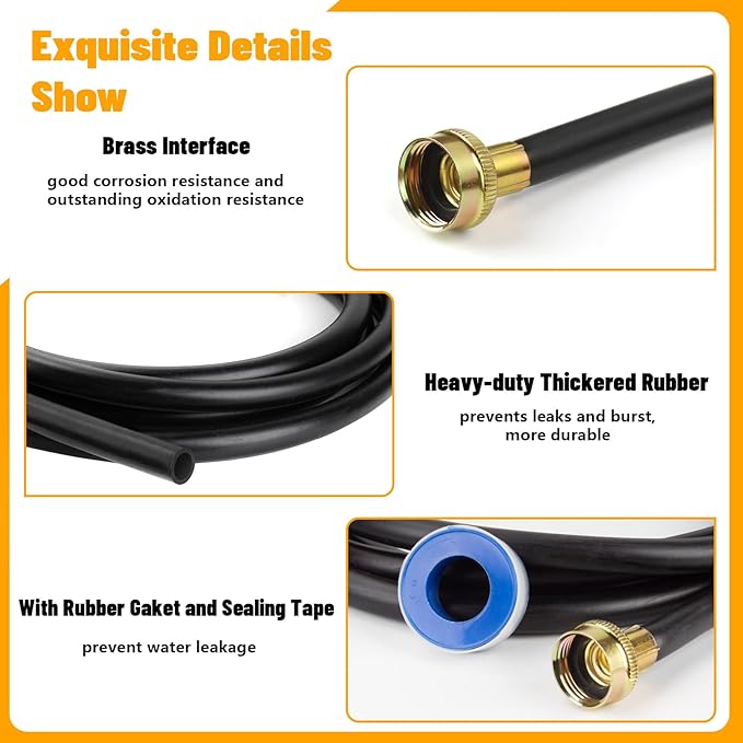 12FT Dehumidifier Drain Hose with 3/4 Inch FHT Connector, 18FFDHMH01 Dehumidifier Hose Compatible with Most Dehumidifier Brands, Corrosion-Resistant Brass Fittings for a Secure, Leak-Proof Connection