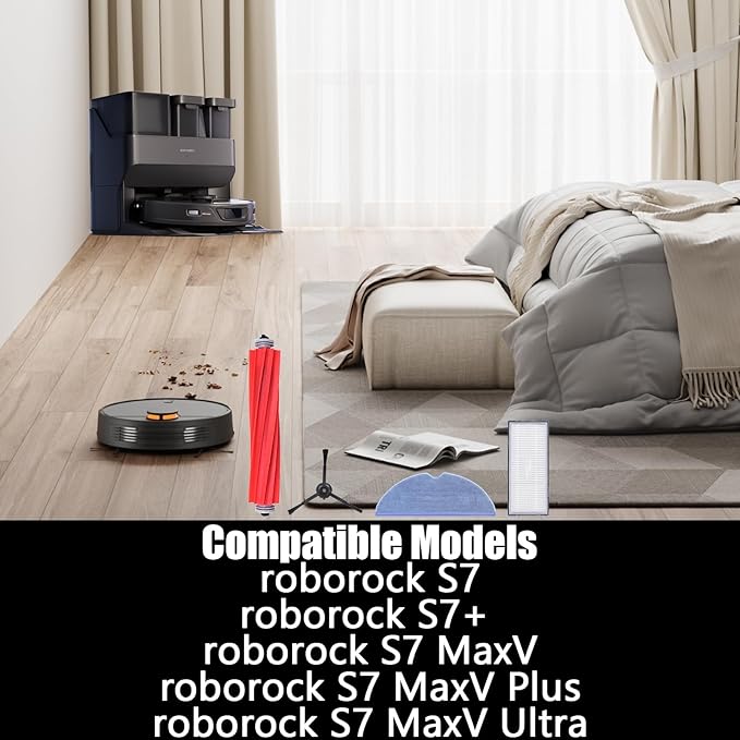 S7 Replacement Parts fit for Robo-rock S7 S7+ S7 MaxV S7 MaxV Plus T7S T7 plus T7S plus Robot Vacuum 2 Main Brush, 6 Mop Cloth, 6 Filter, 6 Side Brush