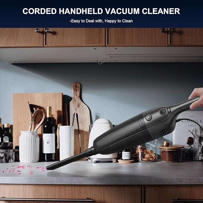 Stick Vacuum Cleaner, Corded 2-in-1 Lightweight Vacuum with Powerful Suction, Washable HEPA Filter, Handheld & Upright for Pet Hair, Carpet, Hardwood Floor & Home Cleaning – Black MC607C