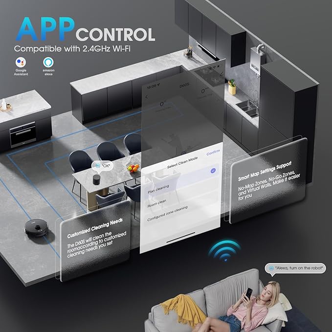 Robot Vacuum and Mop Combo, Robotic Vacuums Cleaner with LiDAR Navigation, Smart Mapping, Strong Suction, with WiFi/App/Alexa/Voice Control, Obstacle Avoidance, for Home, Wood/Hard Floors, Pet Hair