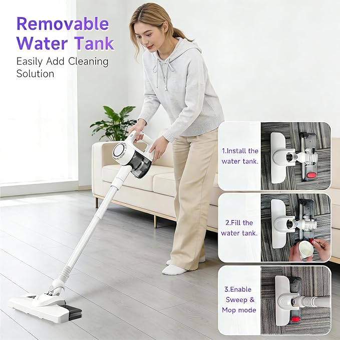 2026 New Cordless Vacuum Cleaner with Mop Function| Powerful Suction, 1.5L Dust Cup, Washable HEPA Filter| Lightweight 4.27lbs Stick Vacuum for Hard Floors/Tiles + Blower Function, Water Tank