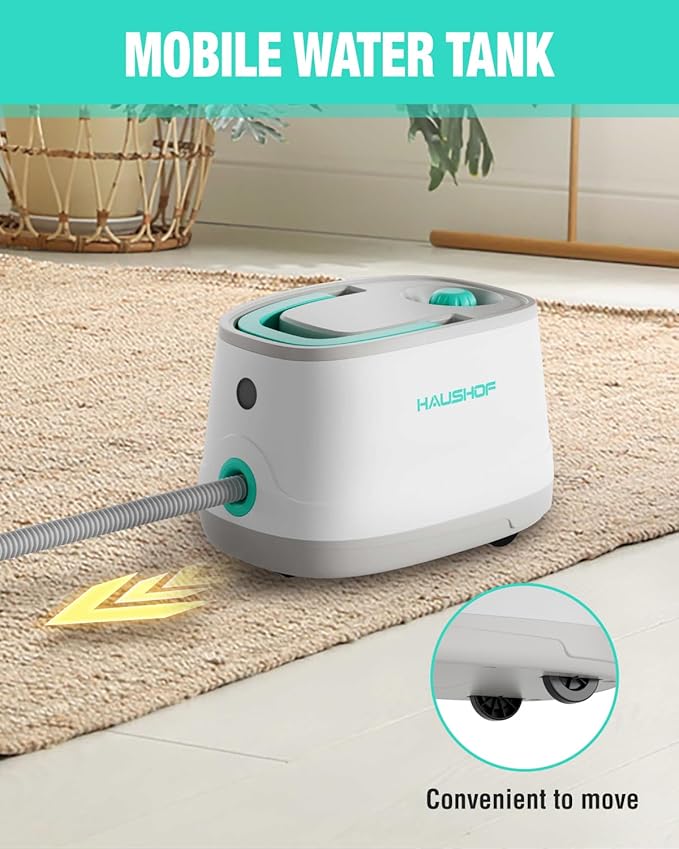 HAUSHOF Steam Cleaner with 1.5L Large Tank and Wheels, 4 Bar Portable Steam Cleaner with 16 Accessories, 1500W Steamer for Car Detailing, Floor, Dirt, Grease, Grout