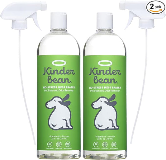 Dog & Cat Urine Stain and Odor Eliminator for Carpet, Upholstery, Hard Floors - 2-Pack 32 oz., Grapefruit & Thyme Scent, Enzyme Bio-Active Formula with Squeeze and Spray Top