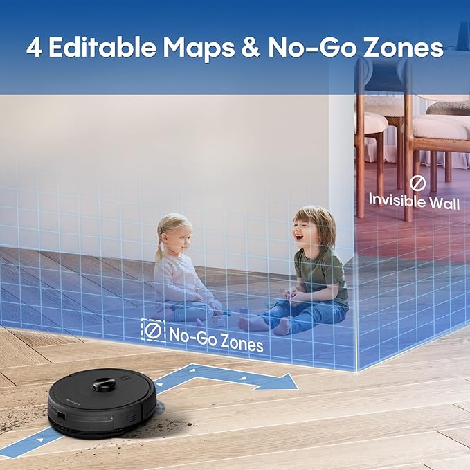 Robot Vacuum and Mop with LiDAR Navigation, 5000Pa Robotic Vacuums with Mapping, Automatic Self-Recharging, 2.4G WiFi/App/Alexa/Remote Control for Pet Hair,Hard Floor,Carpet
