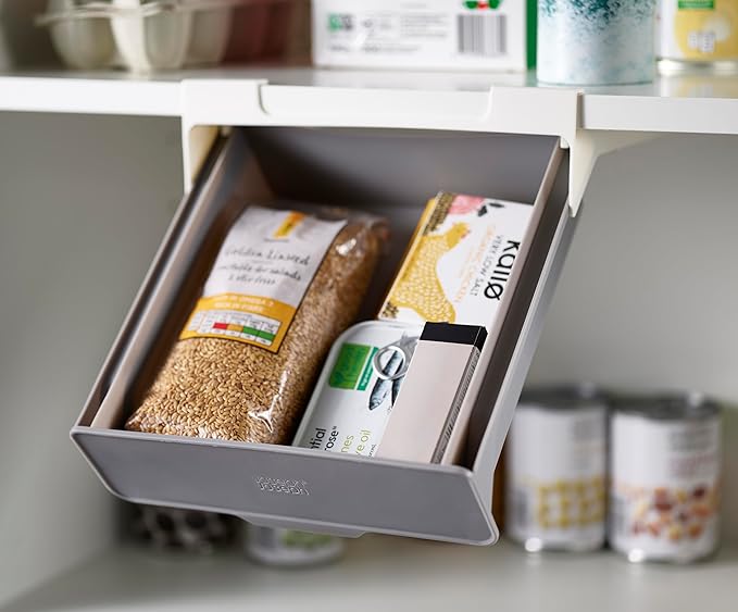 Joseph Joseph CupboardStore Under Shelf Drawer Kitchen Cabinet Storage Organizer, Space Saving, Gray/ White