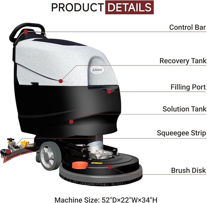 AF2013 Walk-Behind Floor Scrubber, 20" Path, 5H Runtime, 34,000 ft²/h Efficiency, Lithium Battery, Built for Long-Term Value, Lightweight & Easy to Operate, Quiet for Schools, Stores & Offices