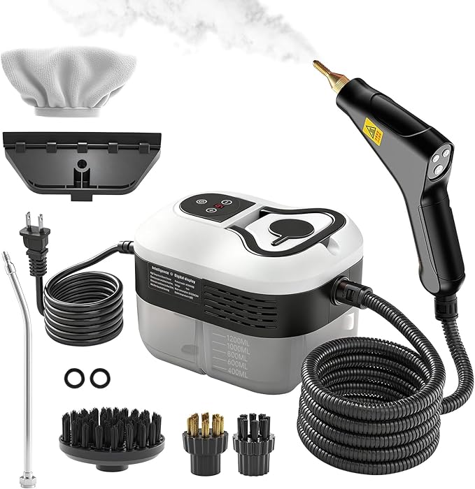 Pressurized Handheld Steam Cleaner for Home, 15s Fast Heat-Up, High-Temperature Steam, 6-Level Adjustable Control, 1.2L Large Tank, Portable Steamer for Kitchen, Tile, Grout, Floors, Car(White)