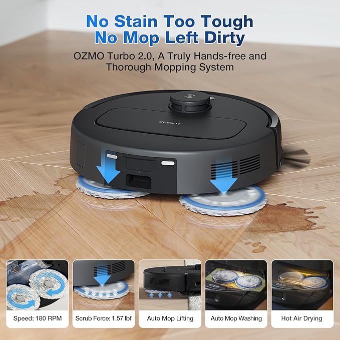 ECOVACS DEEBOT N30 PRO OMNI Robot Vacuum and Mop, 10000Pa Suction, TruEdge Adaptive Edge Mopping, ZeroTangle 2.0 Technology,140℉ Hot Water Mop Washing, Hot Air-Drying, Self-Emptying, Auto-lift Mopping