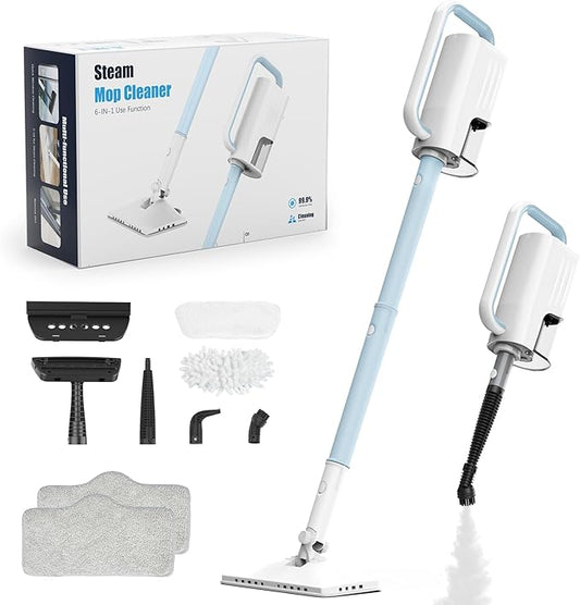 7-in-1 Steam Mop, 1200W Rotated Steam Cleaner for Home, 2 Modes, 400ML Removable Tank, 23FT Power Cord, 2 Pads, Multi-Surface Steamer for Hard Floor, Laminate Floor, Tiles Cleaning（Lake Blue）