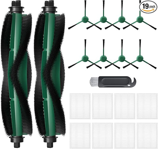 Replacement Parts Accessories Compatible with iRobot Roomba 104, 105 Vac/Combo, Y0140, Q0120, Y0110, Q0520, Q011 Robot Vacuum, 2 Roller Brush, 8 Hepa Filters, 8 Side Brushes, 1 Cleaning Brush, 19 Pcs