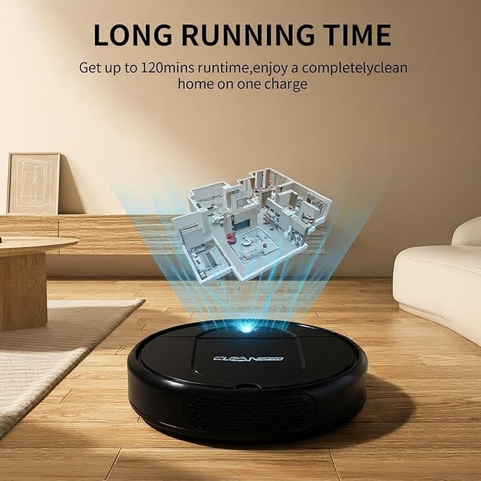 3-in-1 Robot Vacuum & Mop for Pet Hair | Powerful 4500Pa Suction, Tangle-Free, 120 Min Runtime, Ultra-Thin & Quiet, Smart Mapping, Ideal for Hard Floors & Large Homes (Black)