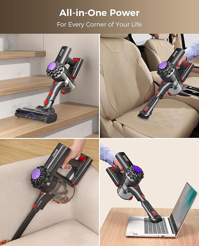 Cordless Vacuum Cleaner, 450W 40KPA Vacuum Cleaners for Home, 45 Mins Lightweight Stick Vacuum with LED Display, Anti-Tangle, Rechargeable Battery Vacuum for Carpet,Pet Hair,Hardwood Floor
