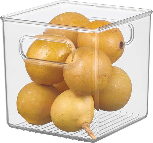 iDesign Recycled Plastic Pantry and Kitchen Storage, Freezer and Fridge Organizer Bin with Easy Grip Handles – 6” x 6” x 6”, Clear