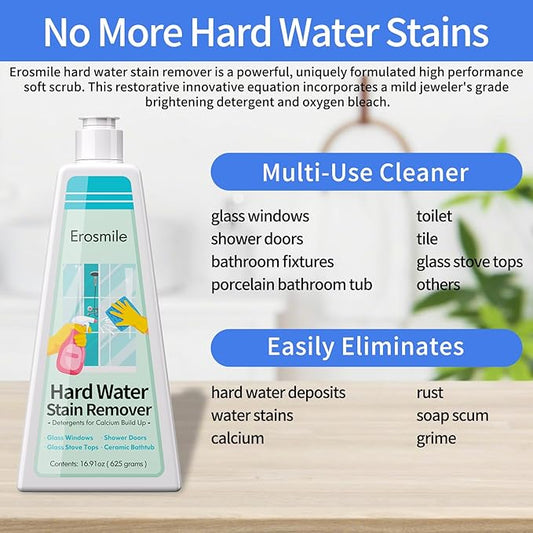 Hard Water Stain Remover, Shower Glass & Shower Door Cleaner, Removes Calcium Build Up for Toilet Bowl & All Household Cleaner -16.91oz