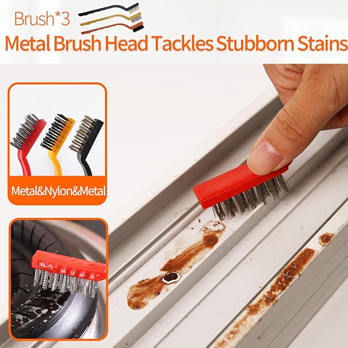 12PCS Window Screen Cleaner - Large Brush Face Mesh Screen Cleaning Brush, Detachable Window Cleaner Tool with Wet and Dry Dual Use + 9 Groove Brushes with 2 Replacement Sponges