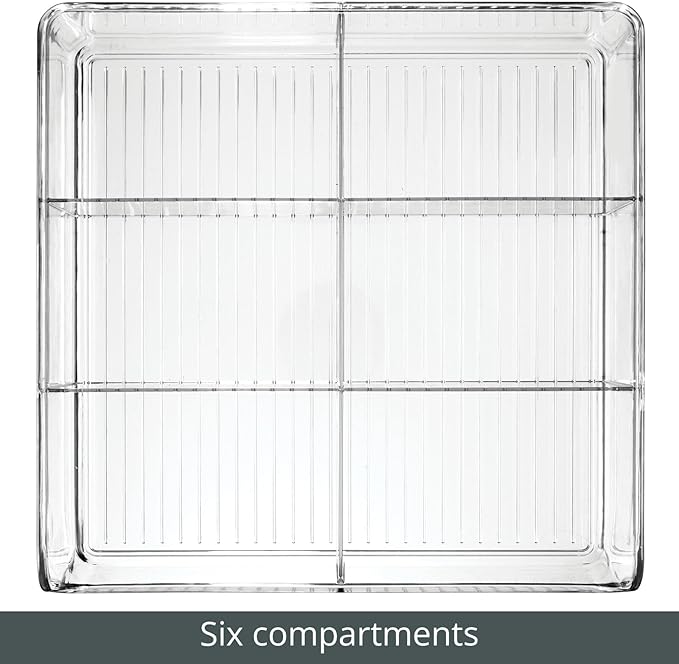 mDesign Plastic Home Office Wide Bin Organizer with 6 Compartments for Cabinets, Closets, Drawers, Desks, Tables, Workspace - Staple, Notepad, Paperclip Holder - Ligne Collection - 2 Pack - Clear