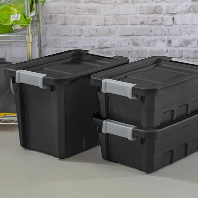 Sterilite 18-Pack Plastic Storage Bins with Lids, Stackable Containers, 7.5 Gallon, Black