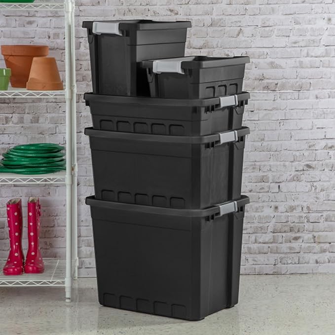 Sterilite 24-Pack Plastic Storage Bins with Lids, Stackable Containers, 10 Gallon, Black