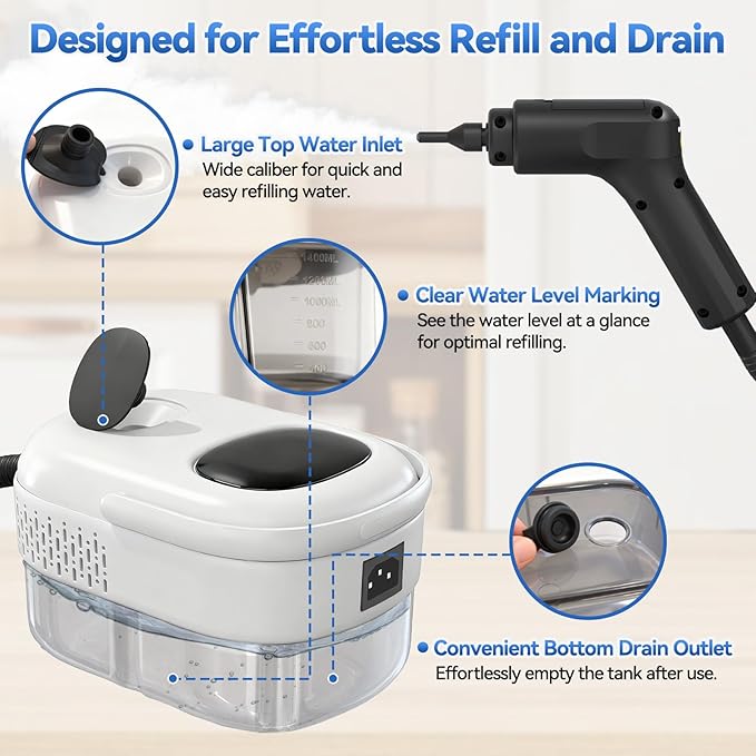 Handheld Steam Cleaner,2500W High-Pressure Steamer for Cleaning, 15s Fast Heat-Up&1.4L Large Tank,3-Level Adjustable Handle with 14 Accessories,Portable Steam Cleaner for Home,Car,Furniture,Bathroom