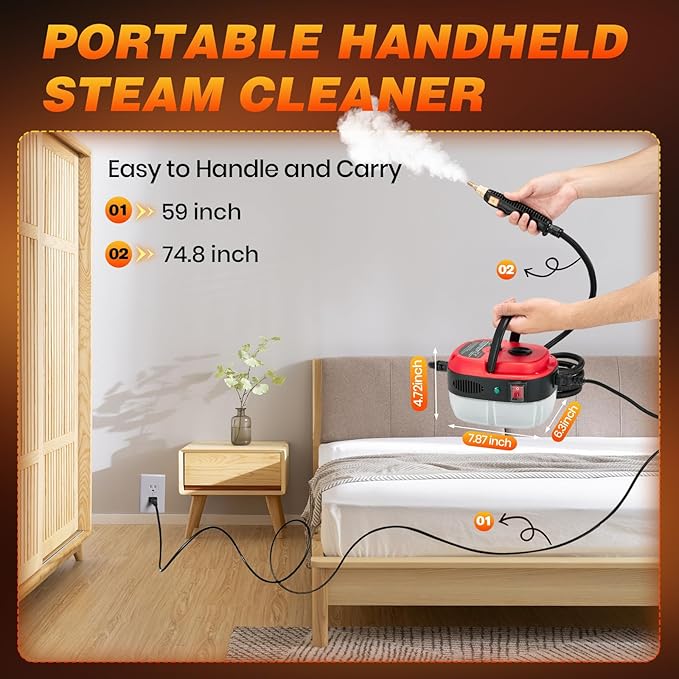 Handheld Steam Cleaner,Steam Cleaner 2500W,10s Rapid Heating Steamer with 6 Levels,36oz Water Tank,Large Capacity Handheld Steamer for Cleaning Home, Car, Kitchen, Bathroom, Floor