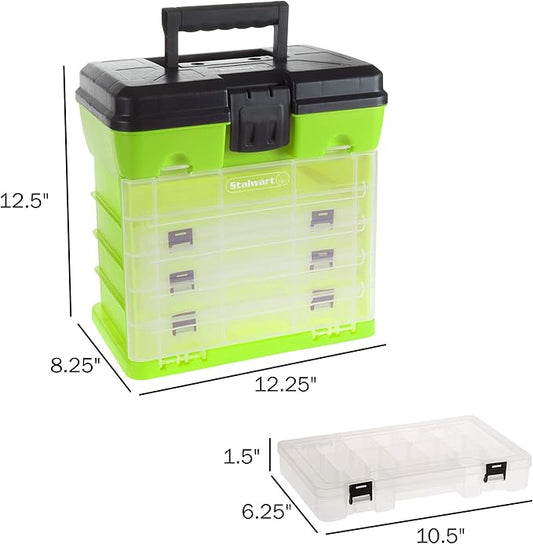 Portable Tool Box - Small Parts Organizer with Drawers and Customizable Compartments for Hardware, Fishing Tackle, Beads or Crafts by Stalwart (Green)