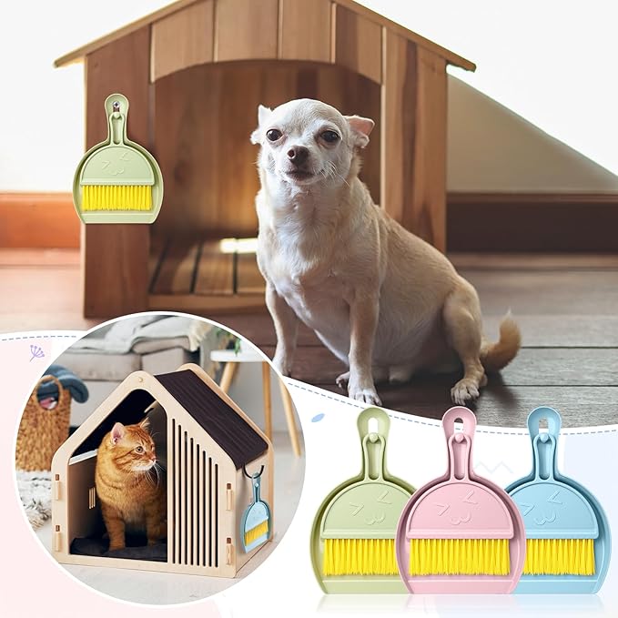 LemonRoad 24 Pcs Mini Broom and Dustpan Set with Handle, Nesting Tiny Cleaning Broom, Hangable, Back to School Supplies, for Classroom, Office, Desk, Car, Kitchen, Camping, Pet Area, 3 Colors